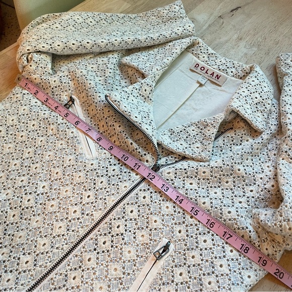 DOLAN Anthropologie Ivory Blue Eyelet Ross MOTO Cotton Jacket! Excellent. Medium - Picture 13 of 15